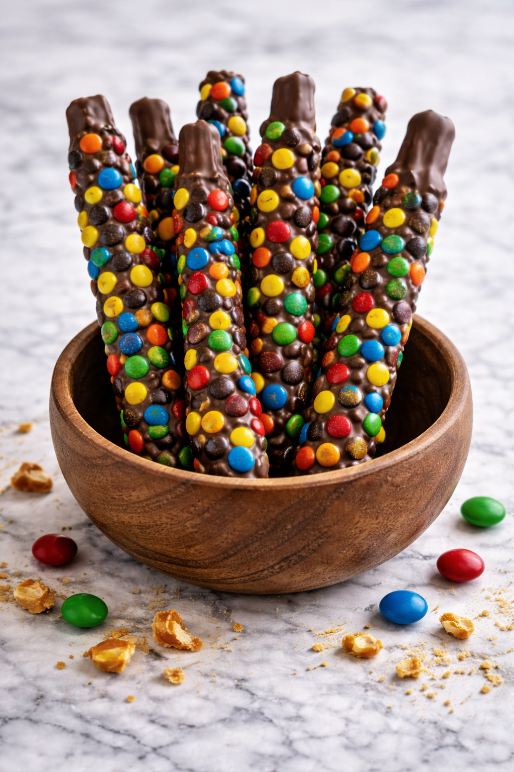 Hand Dipped Sourdough M&M Pretzels